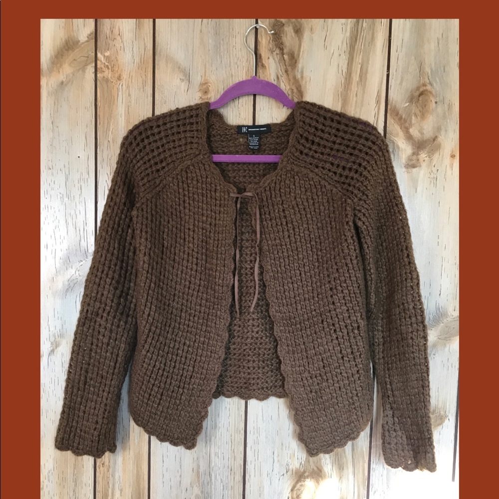 I.N.C ..Brown Crocheted Semi Open Sweater Sz. S